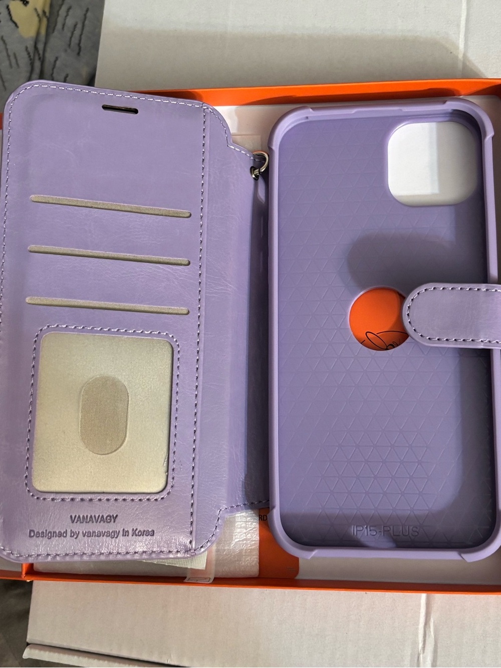 Lavender Wallet iPhone 15 Plus Case with RFID Blocking Card Slots